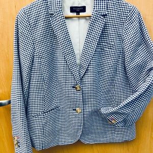 Talbots Gingham Linen/Cotton Blazer 12 petite